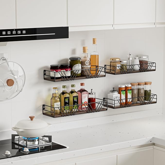 Floating Shelves for Wall Set of 4, Different Sizes Mounted Wood Floating Shelf, Wall Shelves for Living Room, Bedroom, Bathroom, Kitchen, Farmhouse Decor, Office-Ruum Studio Home