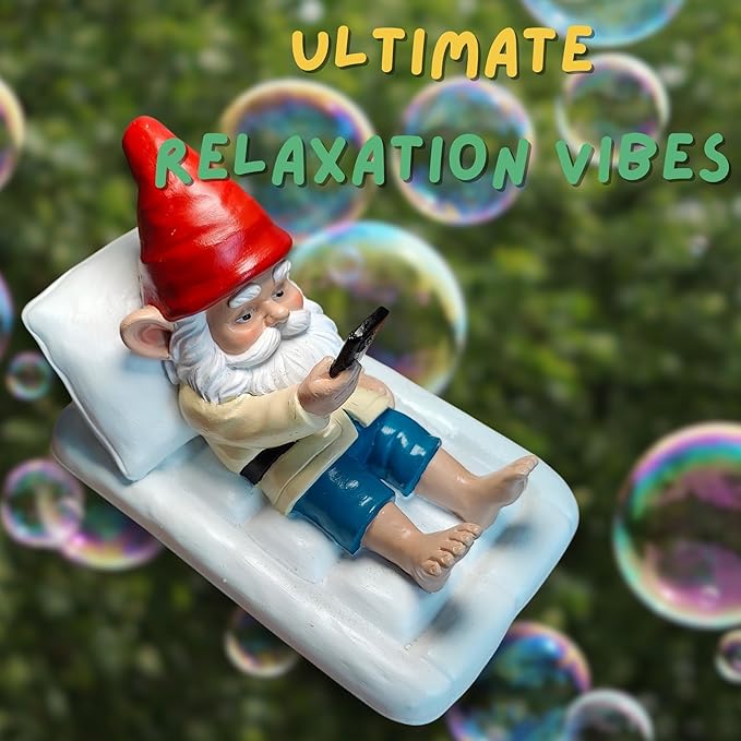 Relaxing Pool Gnome with Smartphone - 5.6" Heavy Resin Garden Statue - Weather-Resistant Funny Lawn Ornament - Summer Patio Decor - Unique Housewarming Gift-Ruum Studio Home