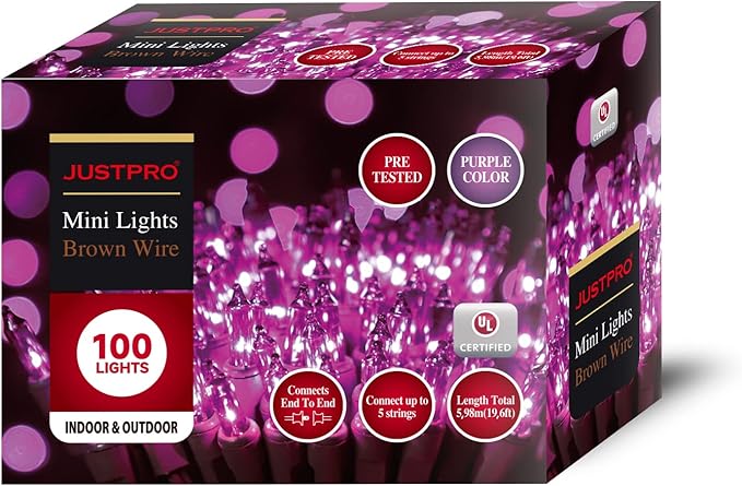 100LIGHTS Purple Extra-Bright with End Connectors Halloween Decorative Lights 5.98m UL Certified Mini String Light Set Waterproof for Halloween Home Garden Christmas Tree Party Patio Wedding-Ruum Studio Home
