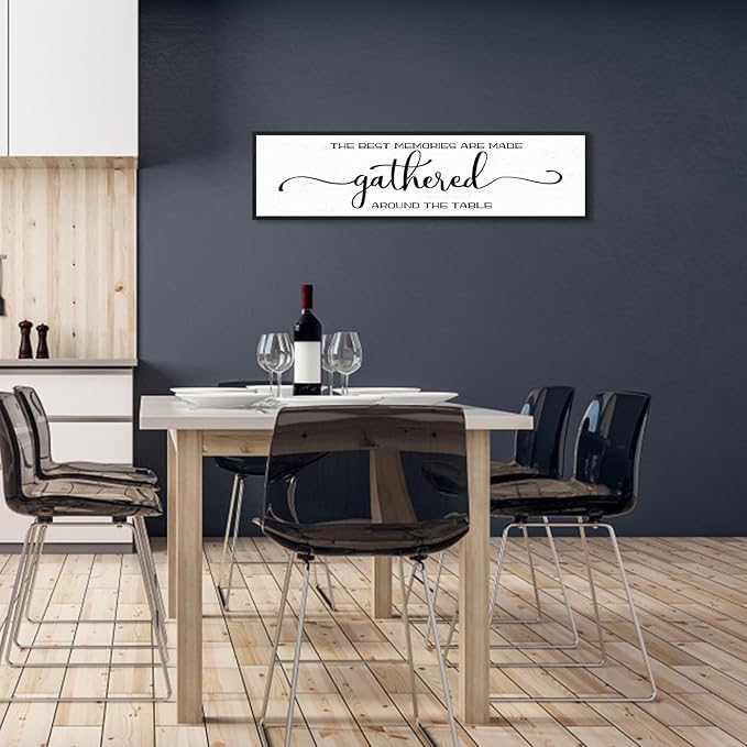 The Best Memories Are Made Gathered Around The Table Wall Decor: Farmhouse Kitchen Wall Art Framed Large Rustic Kitchen Sign Modern Dining Room Wall Decor Hanging Wall Plaques 12"x40"-Ruum Studio Home
