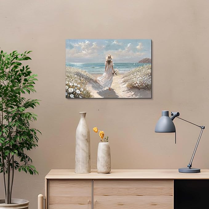 cozy country Beach Wall Art 16"x11" - Coastal Pictures Ocean Canvas Decor - Nautical Artwork Seascape Painting for Bathroom, Bedroom, Sea House-Ruum Studio Home
