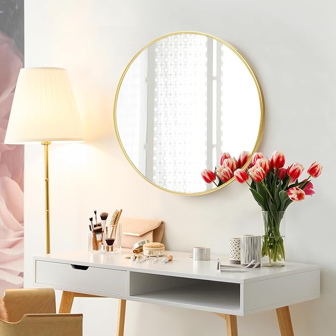 Fabuday Gold Circle Mirror for Bathroom - 24 Inch Golden Framed Round Mirror for Wall Decor, Living Room, Bedroom, Entryway Circular Mirrors-Ruum Studio Home