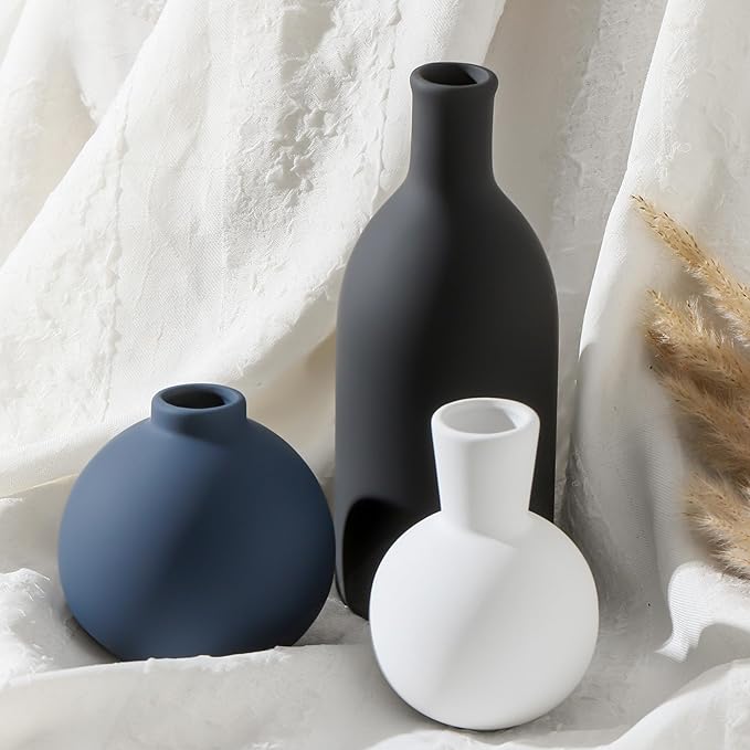 Ceramic Vase Set of 3 | Vases Home Decor | Decorative Flower Table Rustic Vase Modern Decor Vase Neutral Pottery Vases for Entryway Mantel Living Room Kitchen Bedroom -Multicolor Modern-Ruum Studio Home