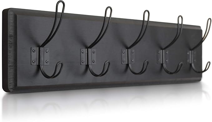 HBCY Creations Black Rustic Coat Rack Wall Mount with 5 Hooks, Solid Pine Wood 24 inch Wall Hooks for Entryway, Mudroom, Hallway, Bathroom - Vintage Farmhouse Style Wall Mounted Towel Rack-Ruum Studio Home