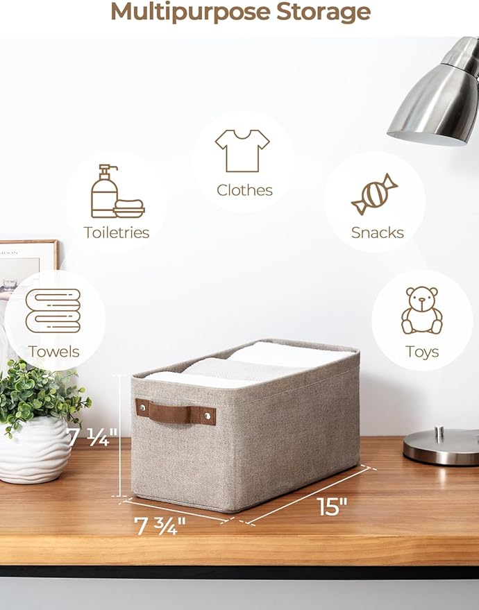 StorageWorks Narrow Storage Bins, Small Basket for Closet and Shelves, Rectangular Fabric Organizer with Handles, Toilet Paper Storage, Brown and Beige, 2-Pack-Ruum Studio Home