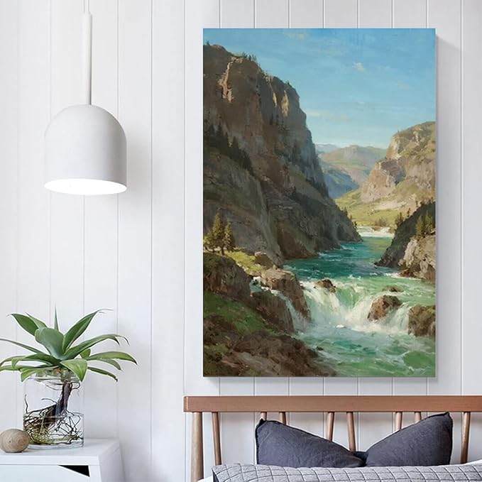Natural mountain stream scenery poster suitable for bedroom beautiful blue sky flowing river scenery suitable for living room dormitory office-Ruum Studio Home
