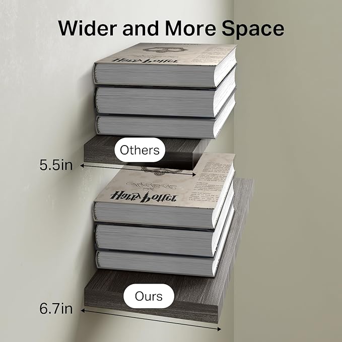 BAYKA Floating Shelves for Wall, Wall Mounted Rustic Wood Shelves for Bathroom, Bedroom, Living Room, Kitchen,Small Hanging Shelf for Books/Storage/Room Decor (Grey, Set of 3, 15.7in)-Ruum Studio Home