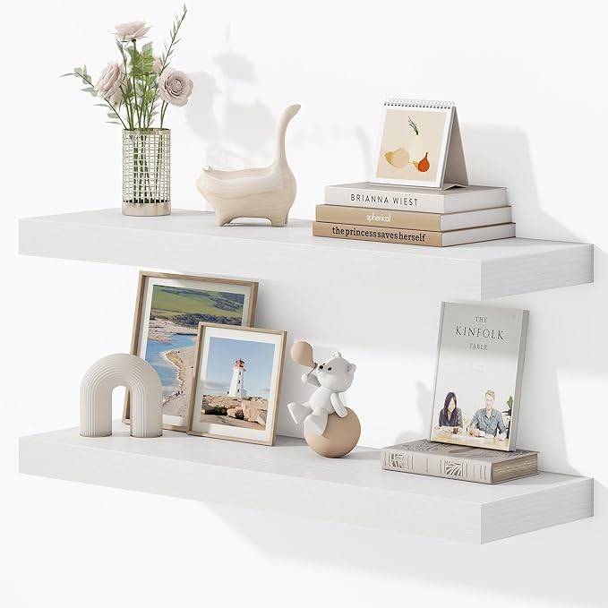 Dreamland 32 Inches Floating Shelves for Wall, 9.3" Deep Long Floating Shelves Set of 2, Large Display & Storage Shelf, Wall Shelf for Bathroom Bedroom Living Room Kitchen Office, White-Ruum Studio Home