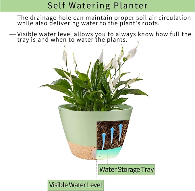 2 Pack Hanging Planters, 10 inch Indoor Outdoor Hanging Plant Pot Basket, Hanging Plastic Flower Pot with Drainage Hole with Removable Tray&Hooks for Hanging Plants,Green-Ruum Studio Home