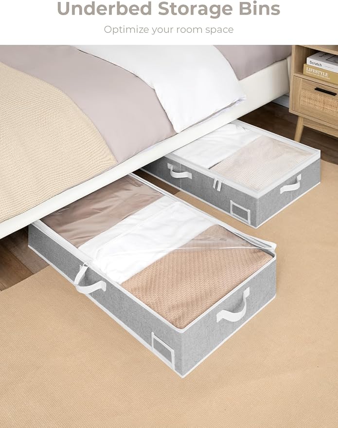 StorageWorks Large Under Bed Storage Containers with Handles and Label Holder, 2 Pack Ultra-thick Fabric Underbed Bins, Closet Organizer for Clothes, Blankets, Sweater-Ruum Studio Home