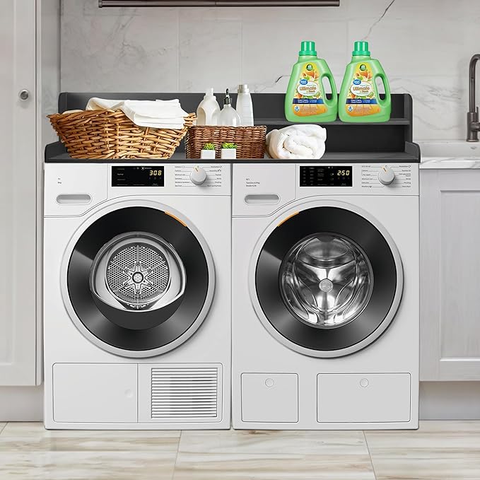 Royxen Laundry Countertop with 2-Tier Shelf Universal Fit, Washer and Dryer Countertop with Storage Space, Shelf Height 11.5 Inches, Solid Wood, Black-Ruum Studio Home