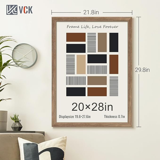 VCK 20x28 Picture Frame 3 Pack - Brown Walnut, Natural Textured Solid Wood Picture Poster Frame, Wall Gallery Frame-Ruum Studio Home