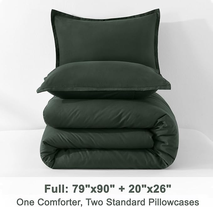 Litanika Forest Green Comforter Full Size, 3 Pieces Lightweight Solid Bedding Set, All Season Fluffy Bed Set (79x90In Comforter & 2 Pillowcases)-Ruum Studio Home