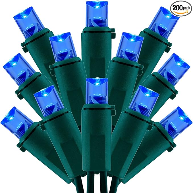 200 Count Blue Wide Angle LED Christmas Lights, 66 ft Green Wire UL Certified Commercial Grade 5mm Holiday String Light Set (Blue)-Ruum Studio Home