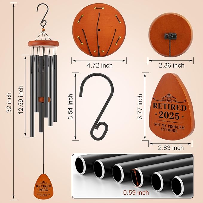 Retirement Gift for Woman Men Coworker Teacher Nurses Friends Mom Dad Grandma Grandpa Retirees, Coworkers Farewell Going Away Gift, 32" Wind Chimes Retirement Decorations-Ruum Studio Home