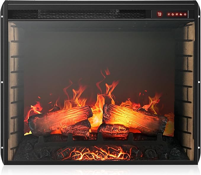 BELLEZE 28" Electric Fireplace, 1500 W 5000 BTU Space Heater with Adjustable Timer, Realistic Wood Log & Crackling Sound, Indoor Fireplace for TV Stand Mantel, Bedroom, Living Room-Ruum Studio Home