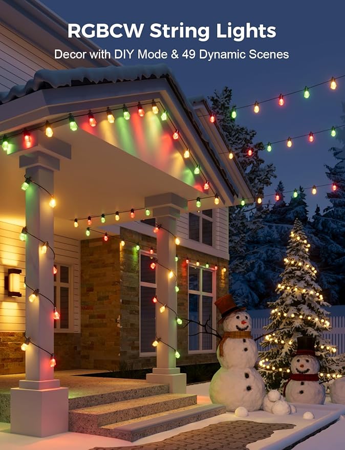 XMCOSY+ 96FT Smart Outdoor String Lights - RGBCWIC Dimmable Acrylic Bulbs, Color Changing LED Patio Lights APP WiFi Control, Compatible with Alexa, IP65 Waterproof Outdoor Lights for Backyard Porch-Ruum Studio Home