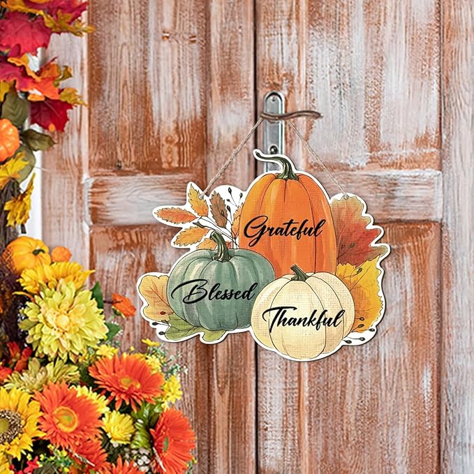 Fall Vibes Door Hanger Sign, Wooden Maple Leaves Mushroom Hanging Decor for Front Door, Fall Wood Wreath Wall Decor for Autumn Harvest Thanksgiving Home Decors, Housewarming Gift-Ruum Studio Home