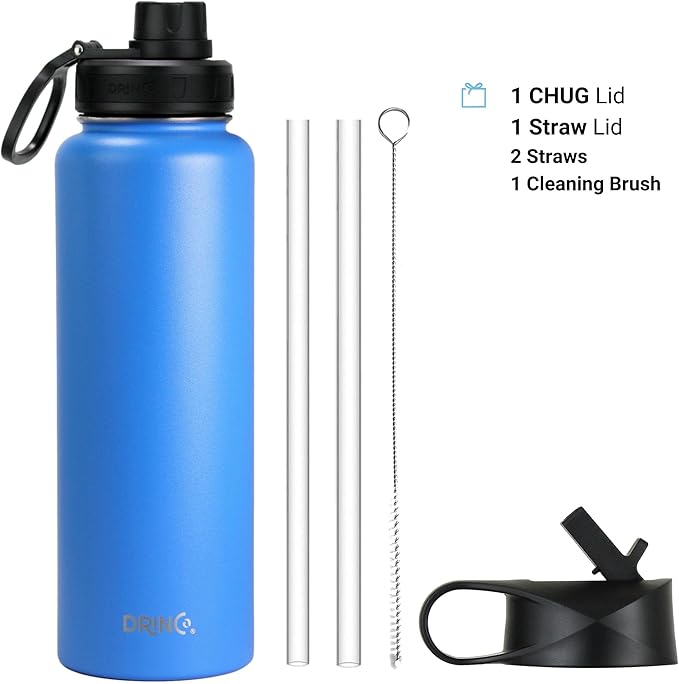 DRINCO Stainless Steel Water Bottle Spout Lid Vacuum Insulated Double Wall Water Bottle Wide Mouth (40oz 32oz 22oz 18oz 14oz) Leak Proof Keeps Cold or Hot (40 oz, 40oz Royal Blue)-Ruum Studio Home