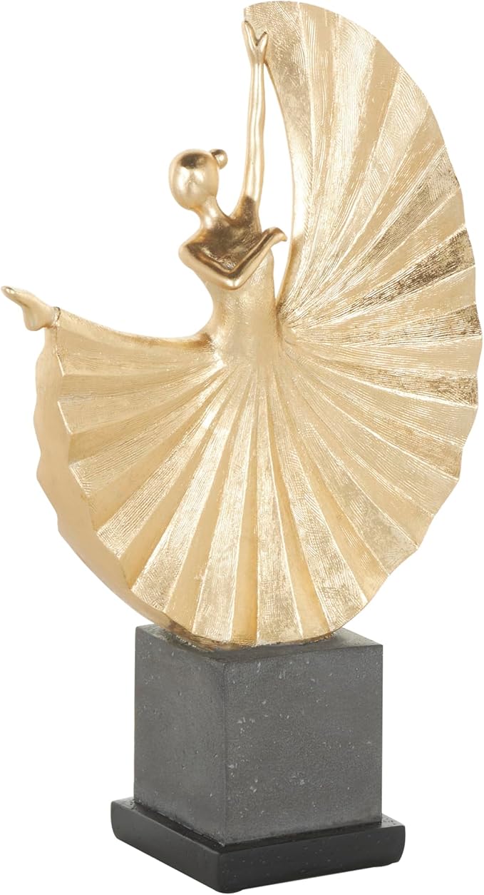 Deco 79 Polystone Dancer Decorative Sculpture Ballet Home Decor Statue with Elevated Black Base, Accent Figurine 11" x 4" x 17", Gold-Ruum Studio Home