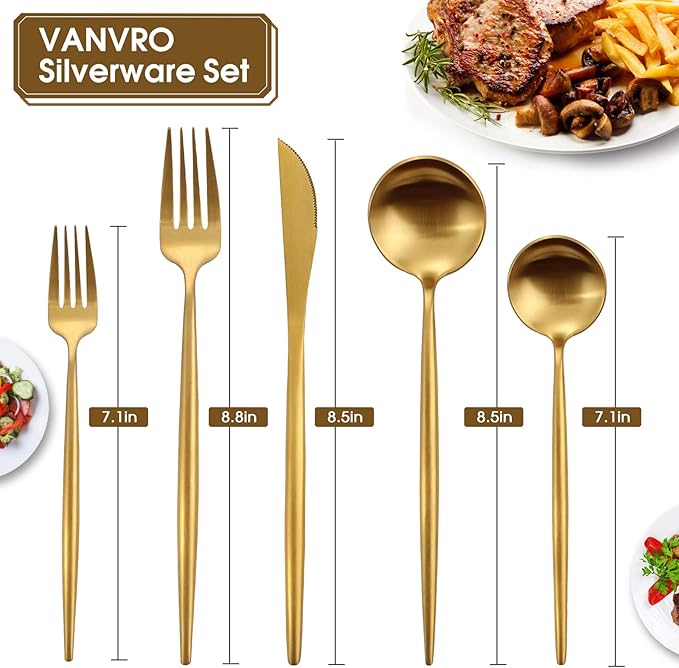 Matte Gold Silverware Set, 20-Piece Stainless Steel Flatware, Tableware Cutlery Service for 4, Satin Finish Utensils, Knife Fork Spoon for Home and Restaurant, Dishwasher Safe-Ruum Studio Home