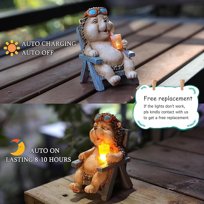 Miniature Hedgehog Figurine Solar Resin Statue for Outside Garden Lawn Yard Patio Home Office Decorations, Ideal Ornaments Birthday Gifts for Mom Women Grandma-Ruum Studio Home