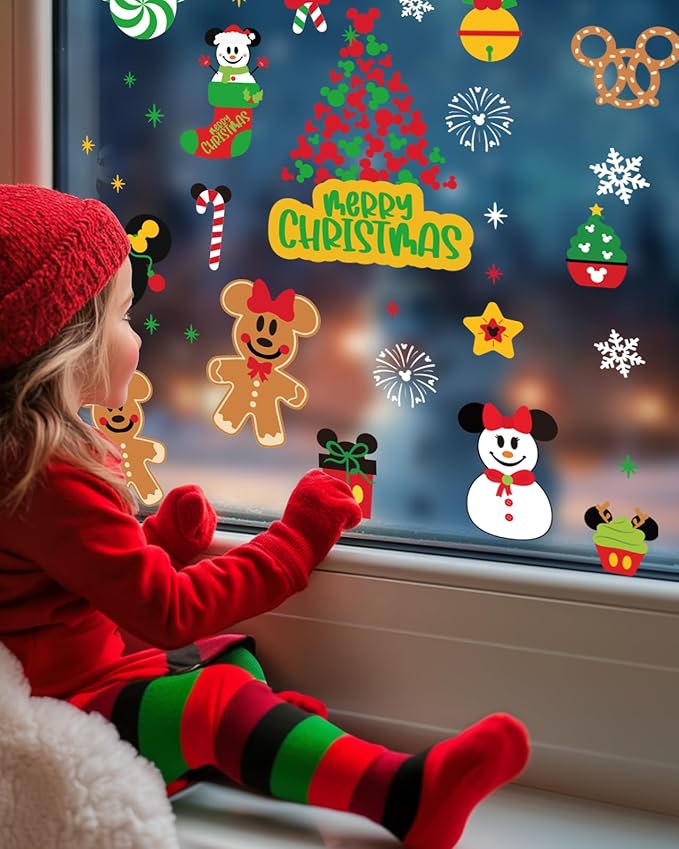 Christmas Window Clings Decorations - Cute Funny Double-Sided Static Stickers for Glass Windows and Doors, Perfect Decorations, with Castle Pattern, Reusable 9 Sheets-Ruum Studio Home