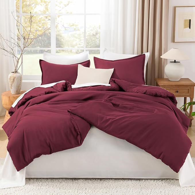 Litanika Burgundy Red Comforter Set King Size, 3 Pieces Lightweight Solid Bedding Comforter Set, All Season Fluffy Bed Set (104x90In Comforter & 2 Pillowcases)-Ruum Studio Home