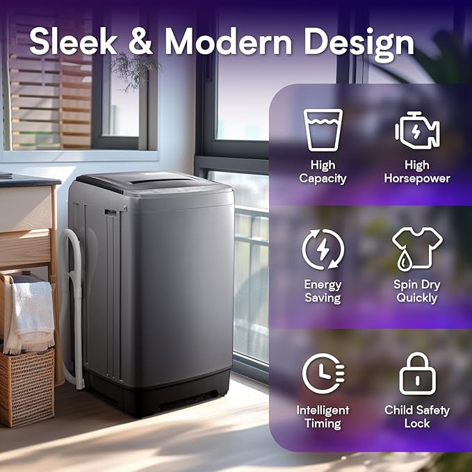 Portable Washing Machines 17.8LBS Full Automatic Clothes Washer and Spinner Combo with 10 Programs and 8 Water Levels, Compact Laundry Wash Spin Dryer for Apartment RV Dorm Home, Grey-Ruum Studio Home