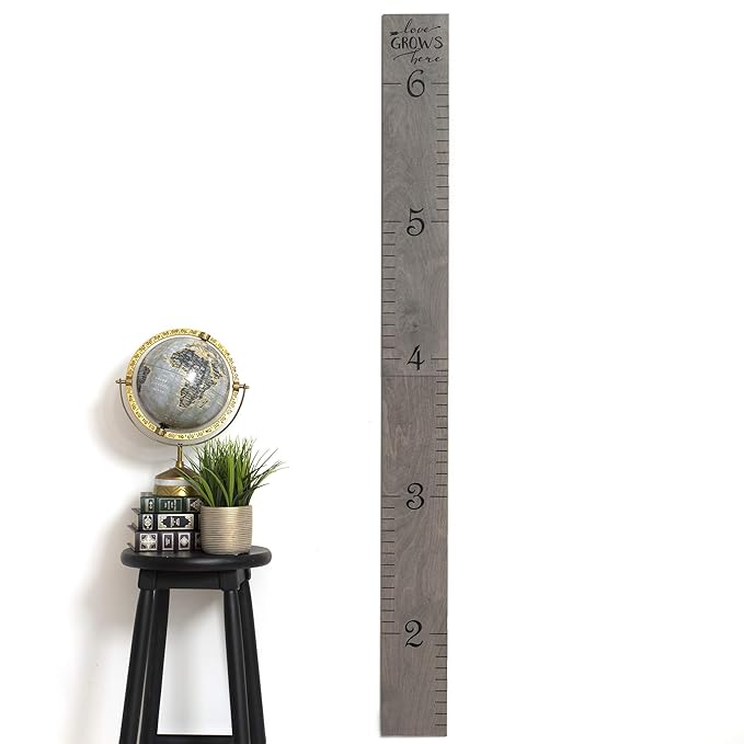 Wooden Growth Chart for Wall - Height Growth Chart for Kids, Kid Height Wall Chart, Height Measurement for Wall, Height Chart for Kids - Love Grows Here, Skinny Grey (63""x5.75"")-Ruum Studio Home