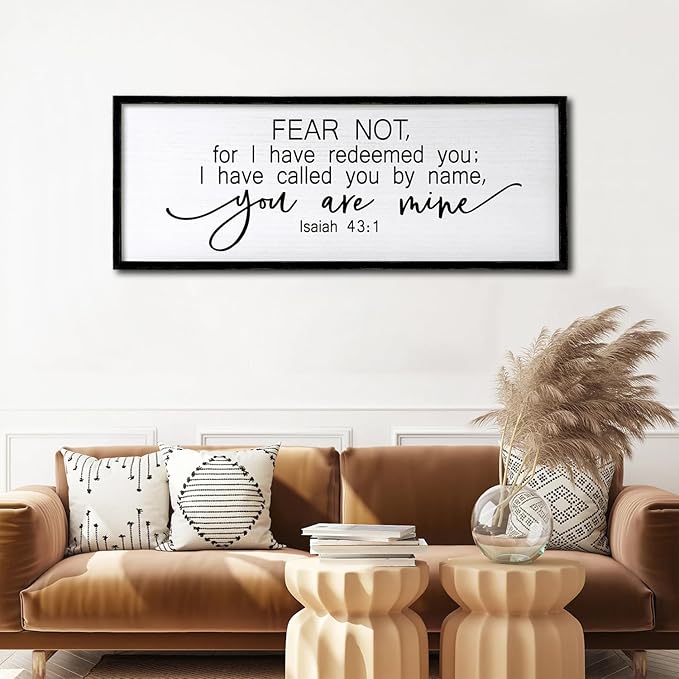 Fear Not for I Have Redeemed You Sign Framed Wall Art, 32''×12'' Rustic Religious Christian Isaiah 43:1 Bible Verse Sign, Horizontal Holy Inspirational Catholic Scripture Decor-Ruum Studio Home