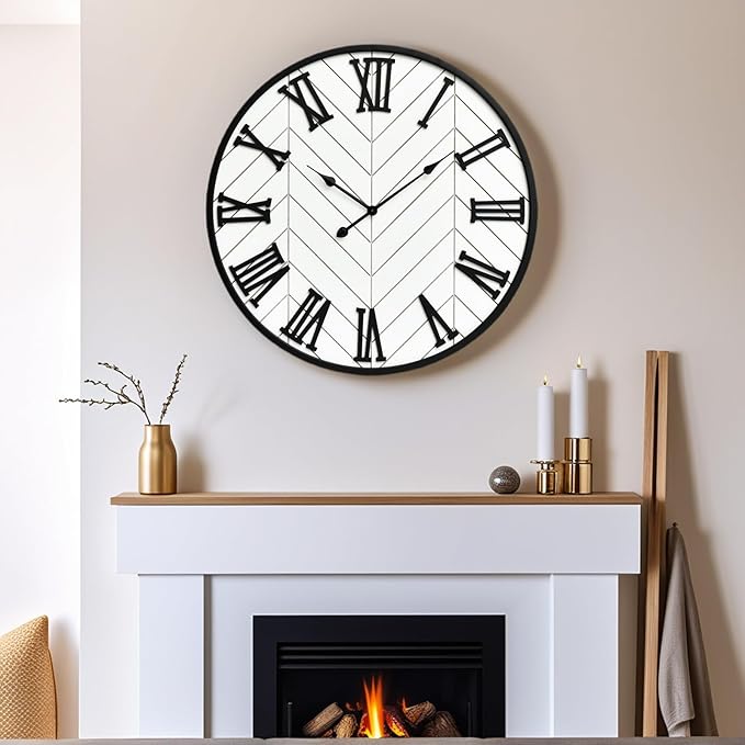 30 Inch Large Wall Clock Farmhouse Style - White Silent Non-Ticking Rustic Decor for Living Room, Kitchen, Bedroom-Ruum Studio Home