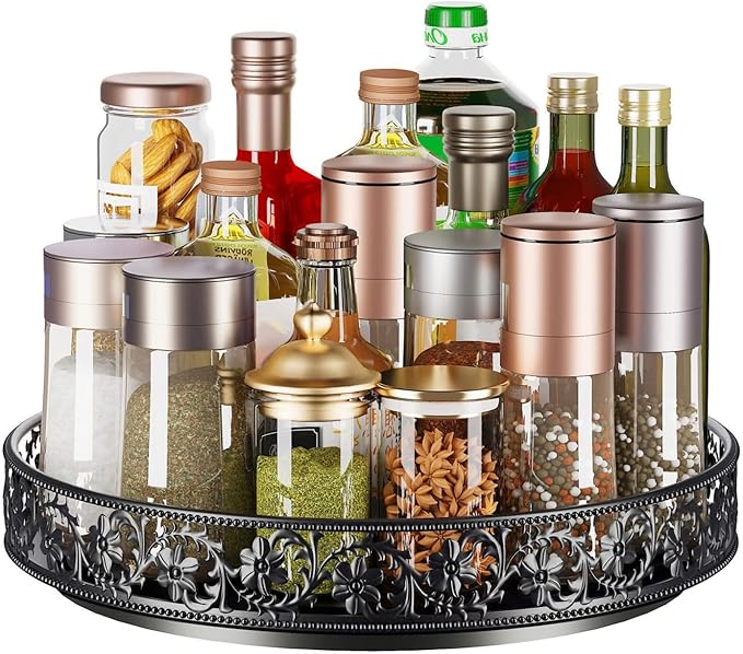 10" Lazy Susan Organizer Turntable,360 Rotating Spice Rack Lazy Susan for Cabinet Dining Table Top Countertop Pantry Kitchen Cupboard Vanity Bathroom Refrigerator Black-Ruum Studio Home