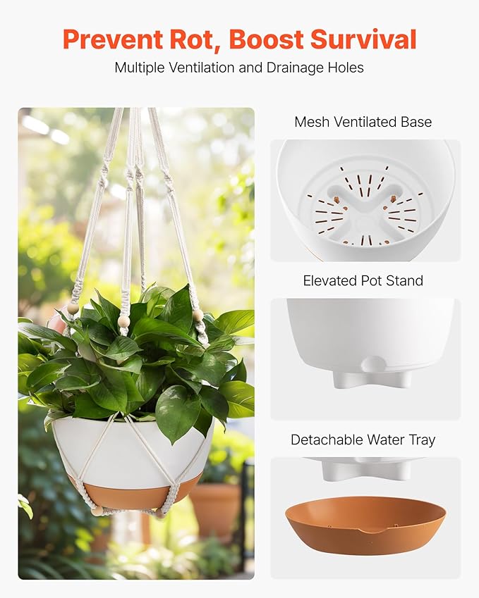 VEVOR Hanging Planters, 10 Inch Self-Watering Hanging Planter, 2 Pack Flower Pots with Drainage Hole & 2 Kinds of Plant Hangers, Plastic Basket Pots, for Garden Home Decor, Indoor & Outdoor Plants-Ruum Studio Home