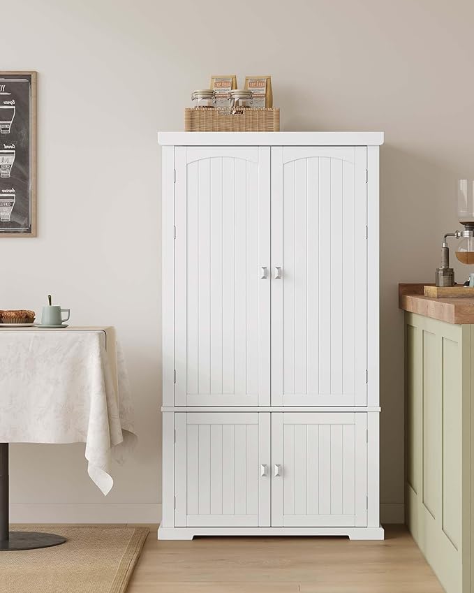 VASAGLE Pantry Cabinet, 53.5-Inch High Freestanding Tall Cupboard Storage Cabinet, 2 Cabinets, 2 Adjustable Shelves, 6 Door Shelves, for Living Room, Kitchen, White UBBC671W01-Ruum Studio Home