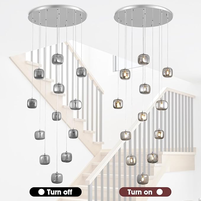 Flush Mount Chandelier,Crystal Pendant Light with 12 G9 LED Bulbs,Chandelier Hanging Flush Mount Lighting Fixtures for Spiral Staircase,Foyer,Entryway,Living Room(12 Lights,3000K)-Ruum Studio Home