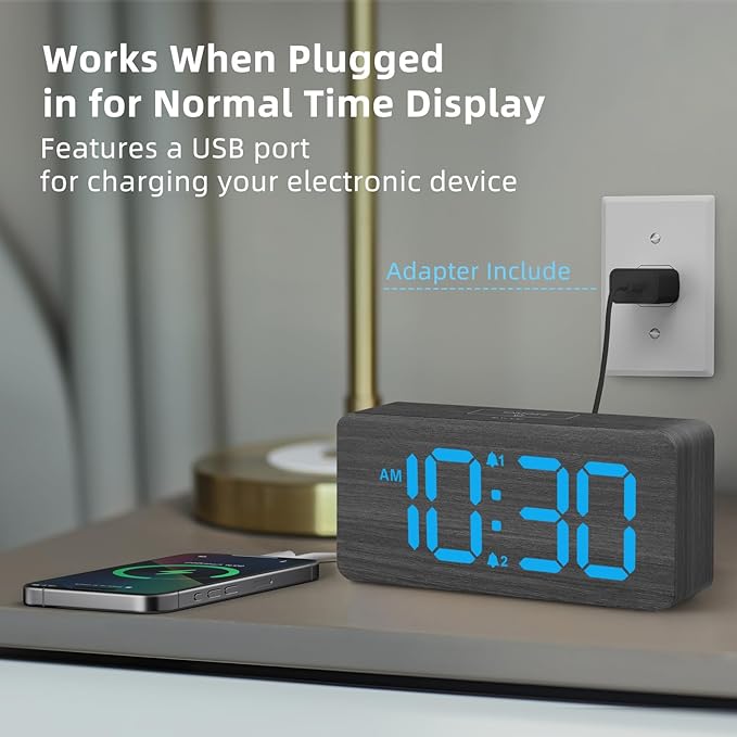 uscce Wooden Digital Alarm Clocks for Bedrooms: Dimmable Dual Alarm Clock with Large Numbers for Bedside Desk - Loud Alarm for Heavy Sleepers with Volume Control - Wood Decor & Gifts-Ruum Studio Home