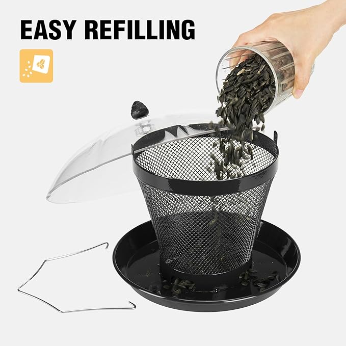 Veehoo Bird Feeders for Outdoors Hanging-Cardinal Bird Feeder with Weatherproof Dome, Wild Meta Finch Feeder for Outside 2.5 lbs Sunflower Seed Capacity, Black-Ruum Studio Home