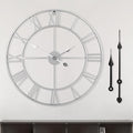 LEIKE 18.5" Modern Large Wall Clocks,Vintage, Round,Silent Non Ticking,Battery Operated,Silver Metal Roman Numerals Clock for Living Room/Bedroom/Kitchen Decor-Ruum Studio Home