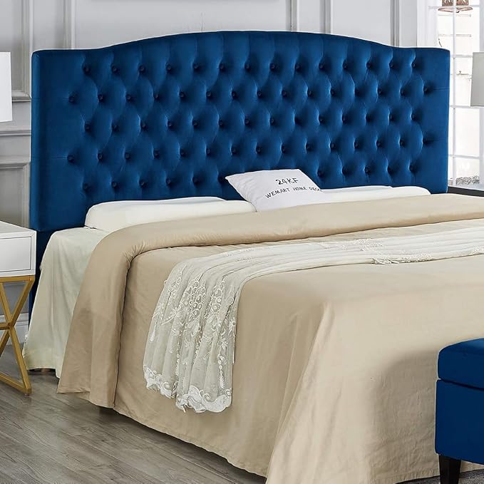 24KF Upholstered Button Tufted King Headboard and Velvet Fabric King/California King- Navy-Ruum Studio Home