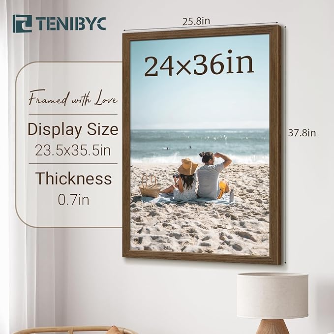 24x36 Poster Frame 3 Pack - Brown Woodgrain, Wood Picture Frame, Wall Gallery Frame - Wall Hanging-Ruum Studio Home
