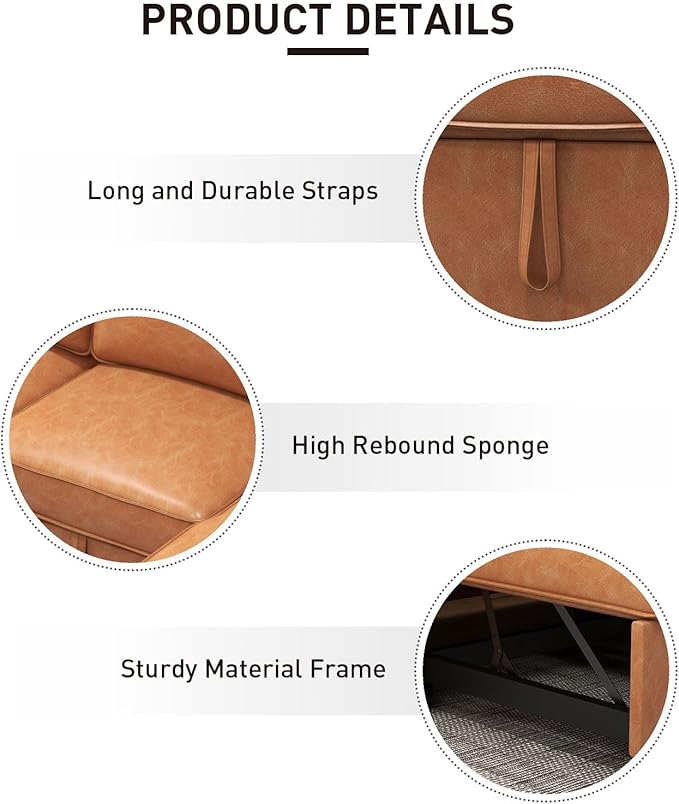 EBELLO Convertible Sleeper Sofa 3 in 1, Faux Leather Modern L-Shaped Couches for Living Room, Pull Out Sectional Futon Sofa Bed with Storage Space, USB Ports and Cup Holders for Bedroom, Brown-Ruum Studio Home