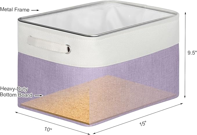 Kntiwiwo Foldable Storage Bins 15" x 10" x 9.5" Fabric Storage Basket Cube with Handles Large Linen Closet Organizer Bins for Organizing Shelf Home, Set of 3, Purple-Ruum Studio Home