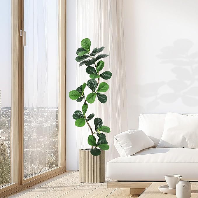 GarveeHome Fiddle Leaf Fig Artificial Tree with White Planter,5ft Faux Plants Indoor with Moss, Fake Rubber Tall Fake Floor Plant in Pot - Artificial Trees for Home Office Living Room Decor-Ruum Studio Home