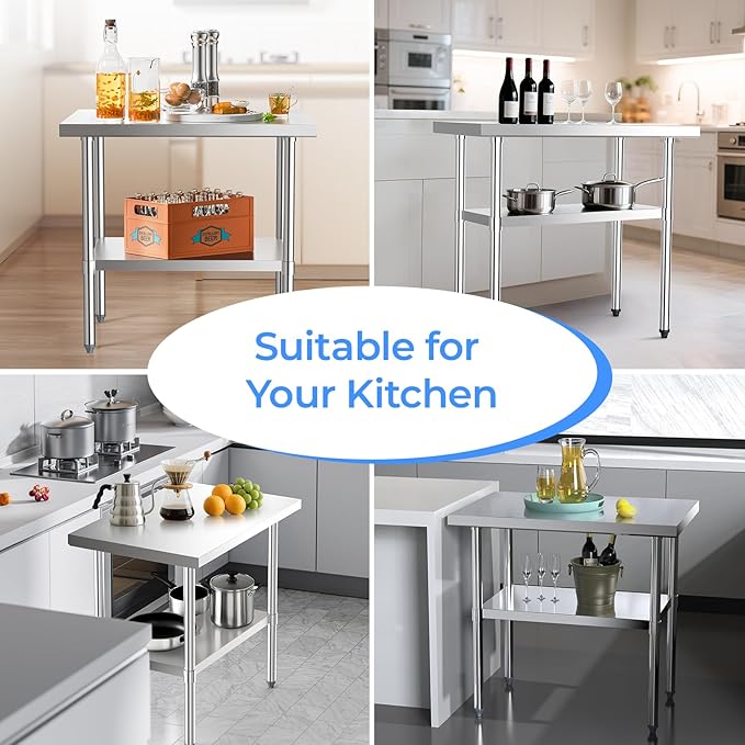 NUUK Stainless Steel Work Table 24 x 36 Inches Heavy Duty Commercial Workstation Adjustable Height Kitchen Food Prep Worktable for Restaurant, Home and Hotel-Ruum Studio Home