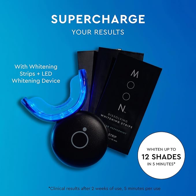 MOON Dissolving Teeth Whitening Strips - Vegan, Easy-to-Use, No Rinse White Strips - Hydrogen Peroxide and Essential Oils Infused Gentle Teeth Whitening Kit - Travel Essentials for Oral Care (14 Ct)-Ruum Studio Home