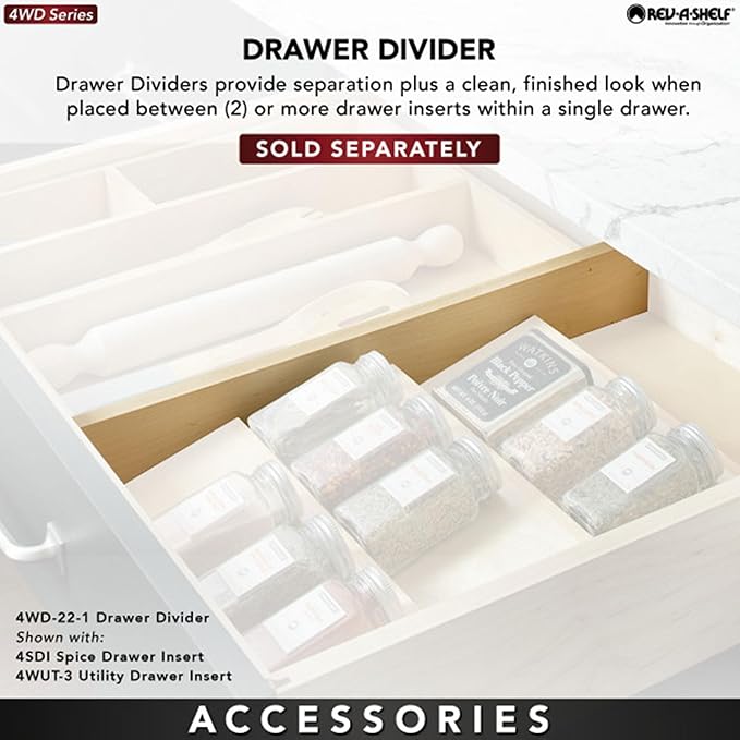 Rev-A-Shelf 16" 3 Tiered Seasoning Organizer, Trim-to-Fit Wooden Kitchen Draw and Cabinet Home Storage Insert, Pull Out Spice Rack, Maple, 4SDI-18-Ruum Studio Home