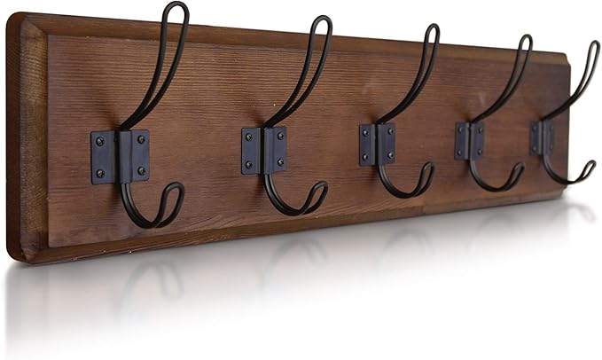 HBCY Creations Dark Wash Brown Rustic Coat Rack Wall Mount with 5 Hooks, Solid Pine Wood 24 inch Wall Hooks for Entryway, Mudroom, Hallway, Bathroom - Vintage Farmhouse Style Wall Mounted Towel Rack-Ruum Studio Home