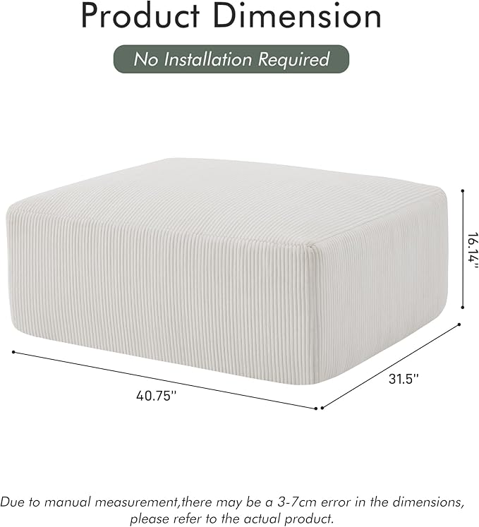 40" Square Stuffed Ottoman Pouf for Sofa Couch, Corduroy Poufs with Foam Chunk Filling, Furry & Fluffy Foot Stool Movable Ottoman. 40 * 31 Floor Poufs Foot Rest for Living Room, Beige-Ruum Studio Home
