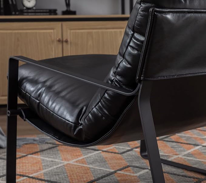DUOMAY Mid-Century Accent Chair Armchair Set of 2, Comfy PU Leather Leisure Chair Lazy Chair with Metal Leg for Living Room Bedroom Office Apartment, Black-Ruum Studio Home